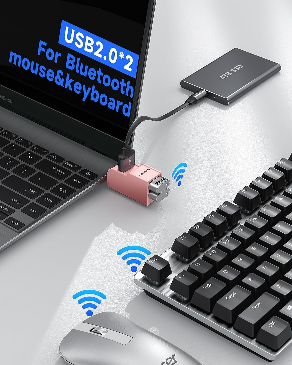 3 Ports USB 3.0 Adapter, USB Hub with 1 USB 3.0 and 2 USB 2.0 Port, Portable USB Port Splitter for Keyborad, Mobile Hard Disk, U Disk, Camera, Mouse,etc (Pink)