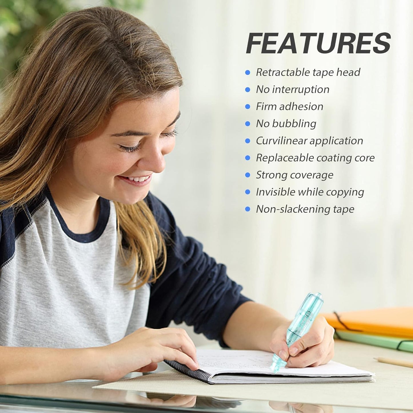 White Correction Tape,Refillable Retractable Quick Dry Aesthetic Cute Correction Tape Pen, with Easy to Use Mini Small Pen Shaped Applicator (refillable)