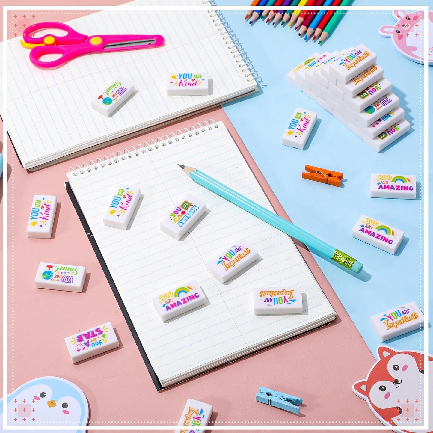 180 Pcs Inspirational Erasers for Kids Christian Pencil Erasers Bulk, Back-to-School Gifts Motivational and Cute Supplies for Students Classrooms, Drawing(White,Inspirational)