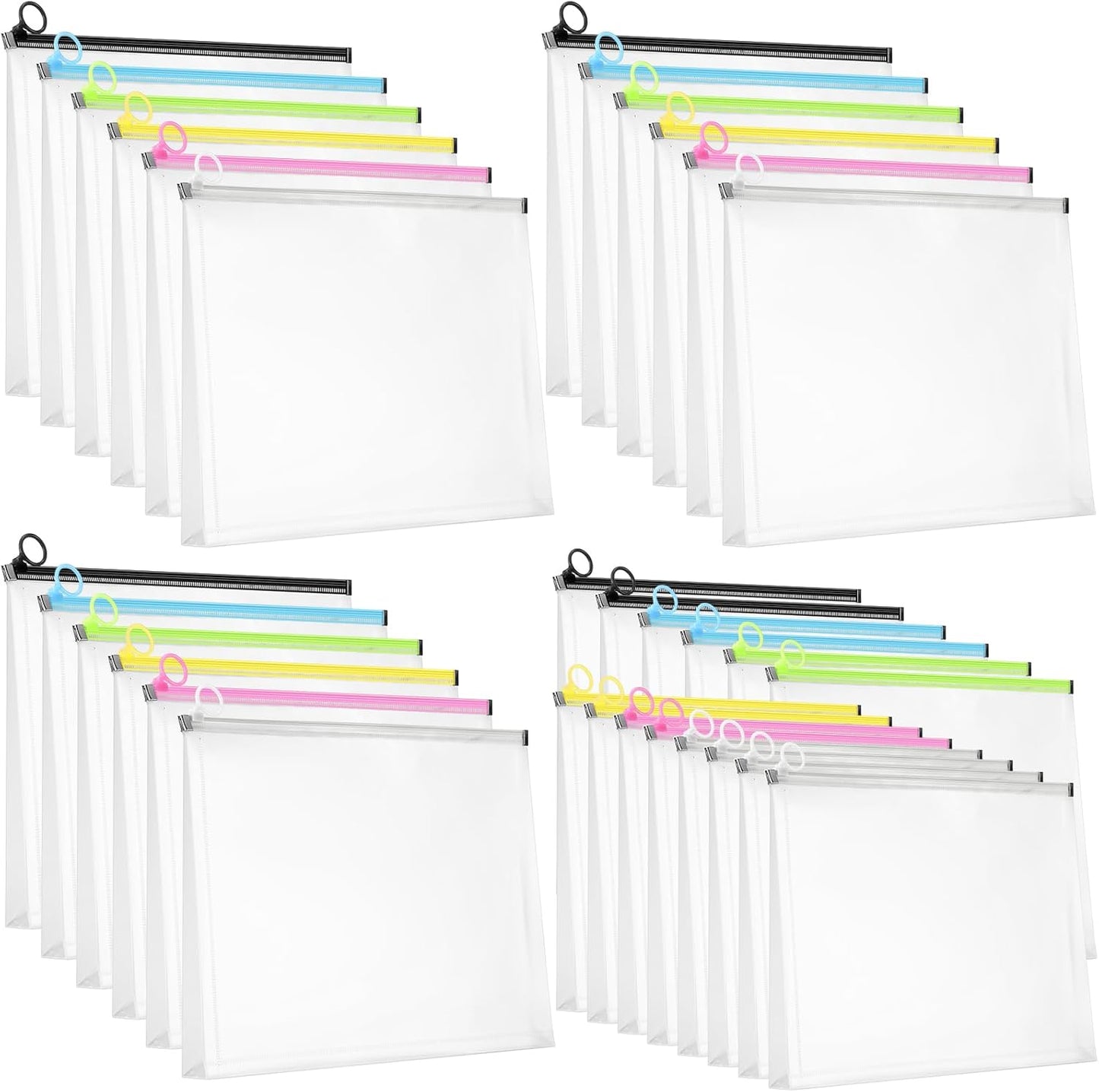 Yexiya 30 Pcs Back to School Clear Plastic Zip Envelope A4 Zipper Document Folder 13 x 9.7In File Folder Expanding Envelope Pouch for Paper Pencil Storage Office Supplies (Stylish Colors)