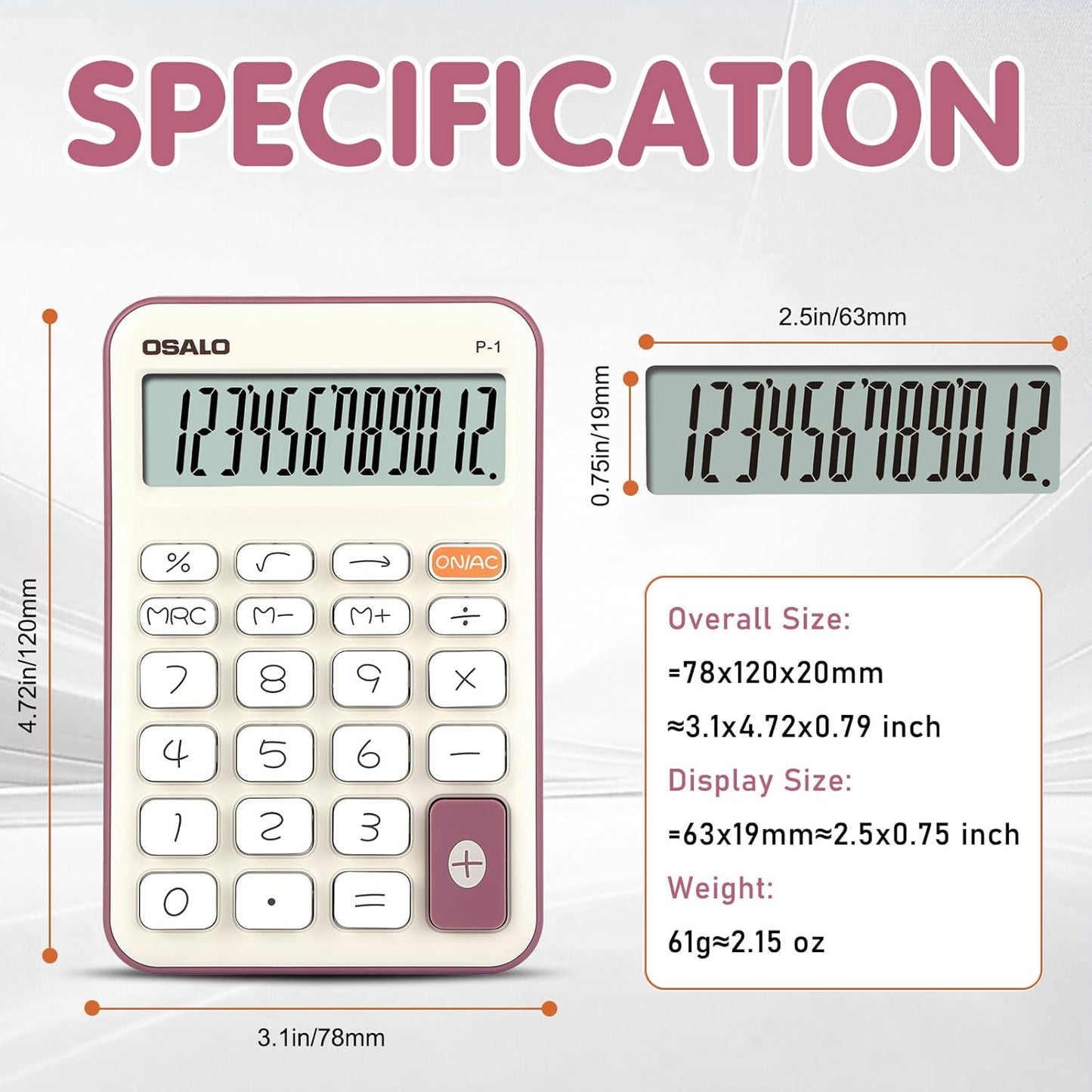 Pendancy Small Desk Calculator Cute, 12 Digit LCD Display, Basic Function, Auto-Sleep, 4.7"x2.9" Pocket-Sized Design Handheld Calculators Desktop, for Office, School, Business & Travel(OS-P1 Purple)