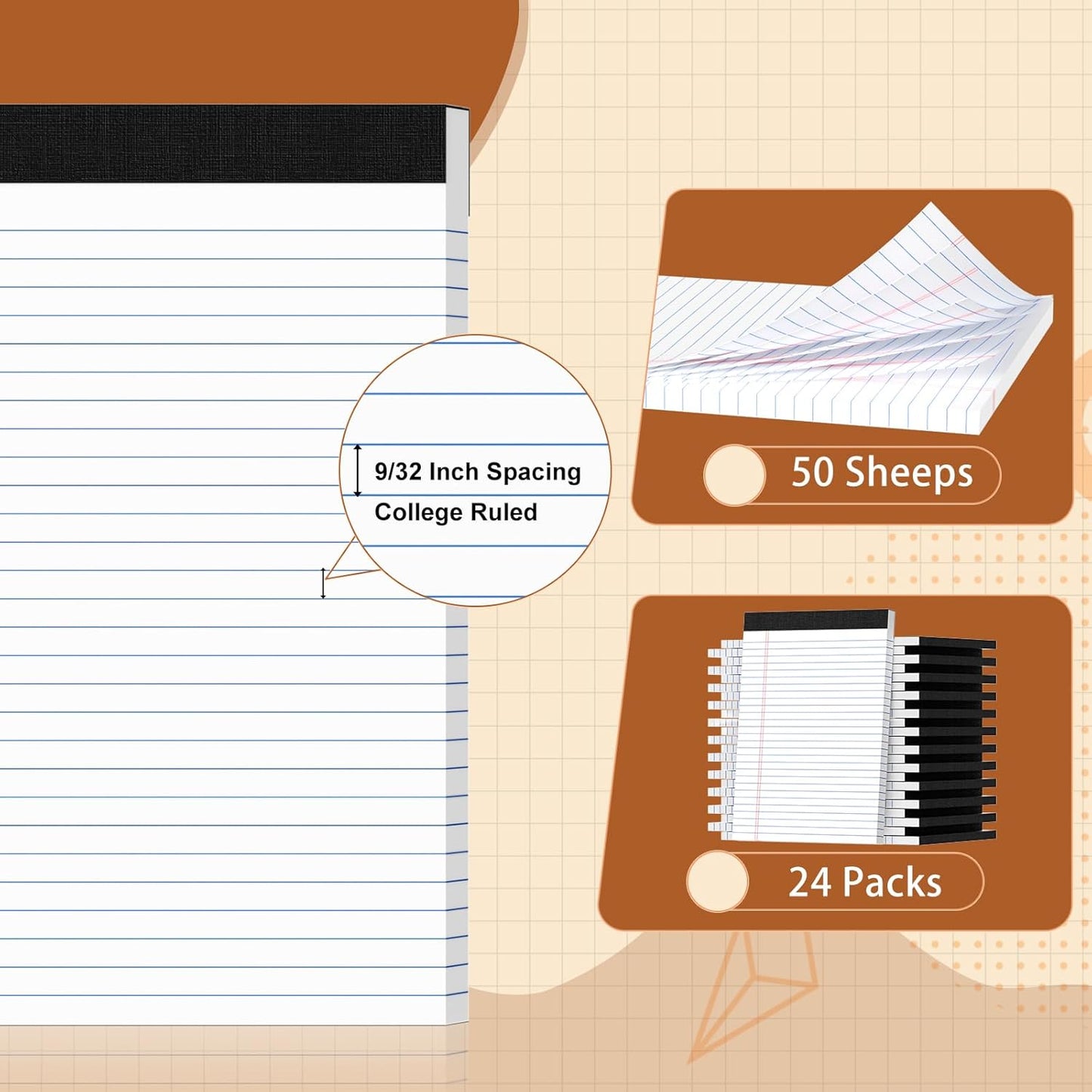 Legal Pads 8.5 X11, Narrow Ruled Notepads, 24 Pack, 50 Sheet/Pad, White Legal Pads, Tear Off Notepad, Perforated Writing Pad, Notebook Paper College Ruled, Notepads for Office Home School, Notepad