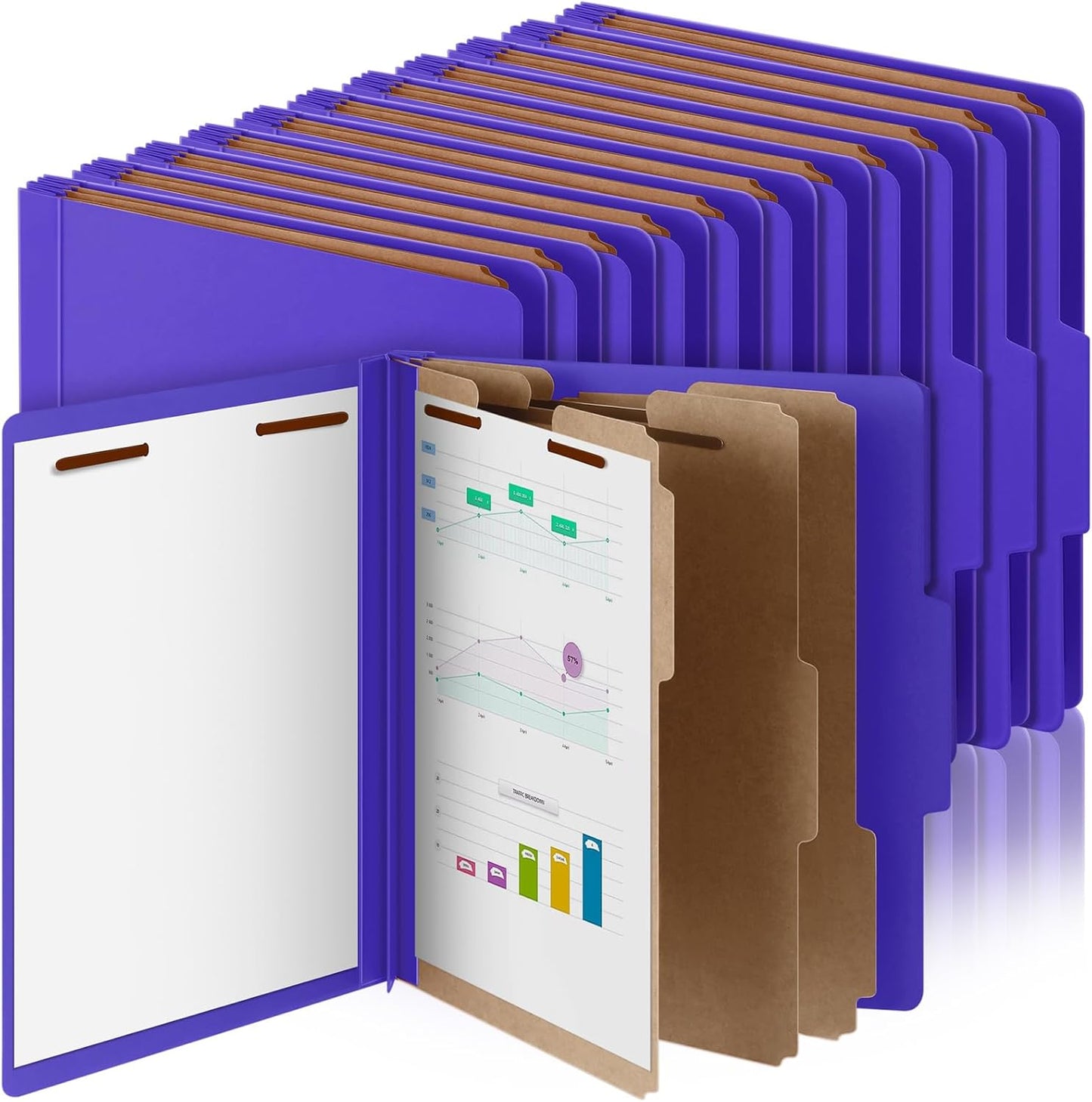 36 Pcs Classification Folders Letter Size, 3 Divider Pressboard File Folder with Fasteners, Expanding File Organizer Bulk for Teachers, Clergy, Office, Church, Christmas Donations (Purple)