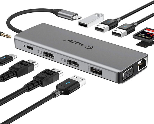 TOTU 13-in-1 USB-C Hub with Ethernet, 4K HDMI, VGA, PD, SD/TF Cards Reader, Mic/Audio Docking Station for MacBook Pro Air XPS and Other USB-C Laptops