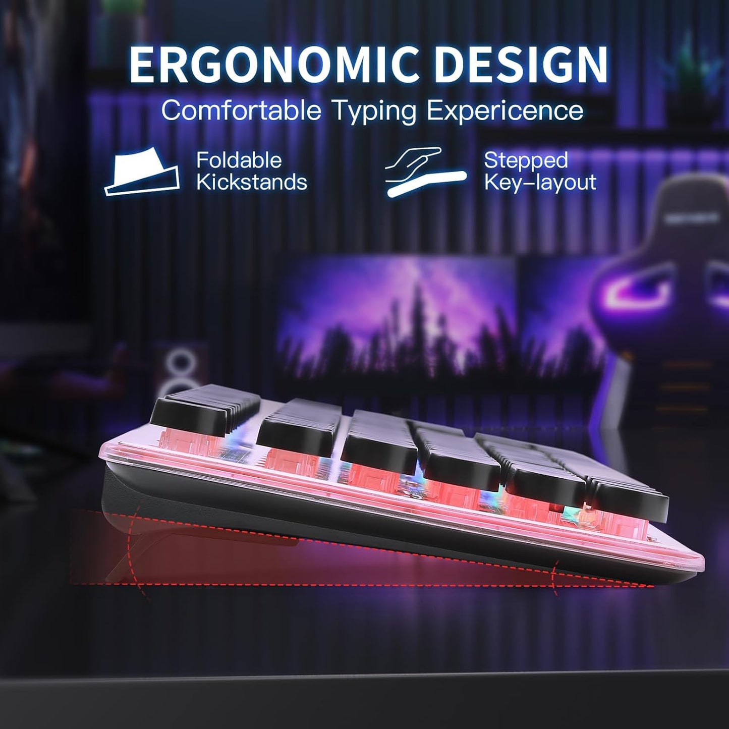 Typewriter Style Keyboard with Metal Panel, Rainbow LED Backlit, Round Keys, Anti-ghosting, Spill Resistant, Light Up USB Wired Retro 104 Keys for Office,Gaming, Black/Silver