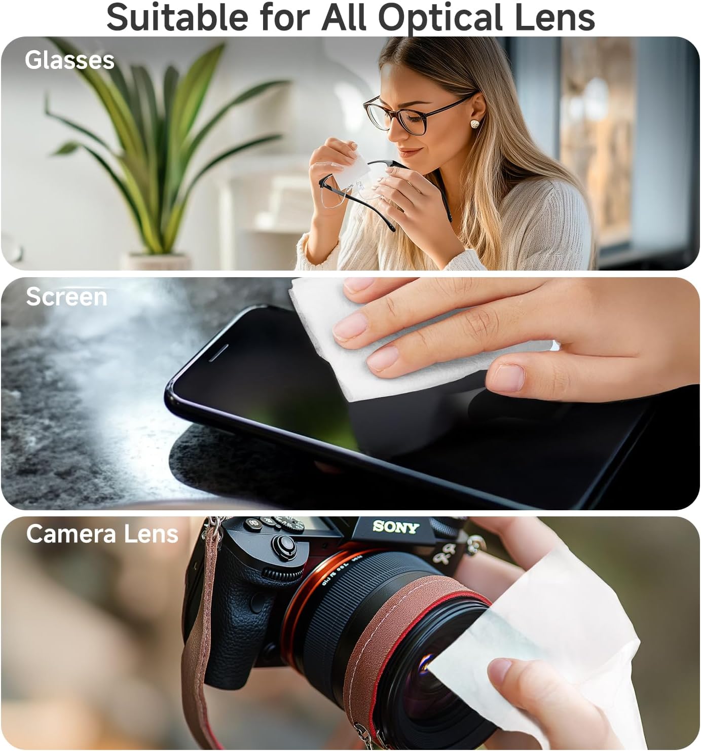 Anti Fog Lens Wipes for Eyeglasses Lulumonster, [150 Pre-Moistened Individually Wrapped Wipes] [Non-Scratching & Non-Streaking] Cleaner Wipes for Glasses, Sunglass, Phone Screen Camera Lens, Goggles