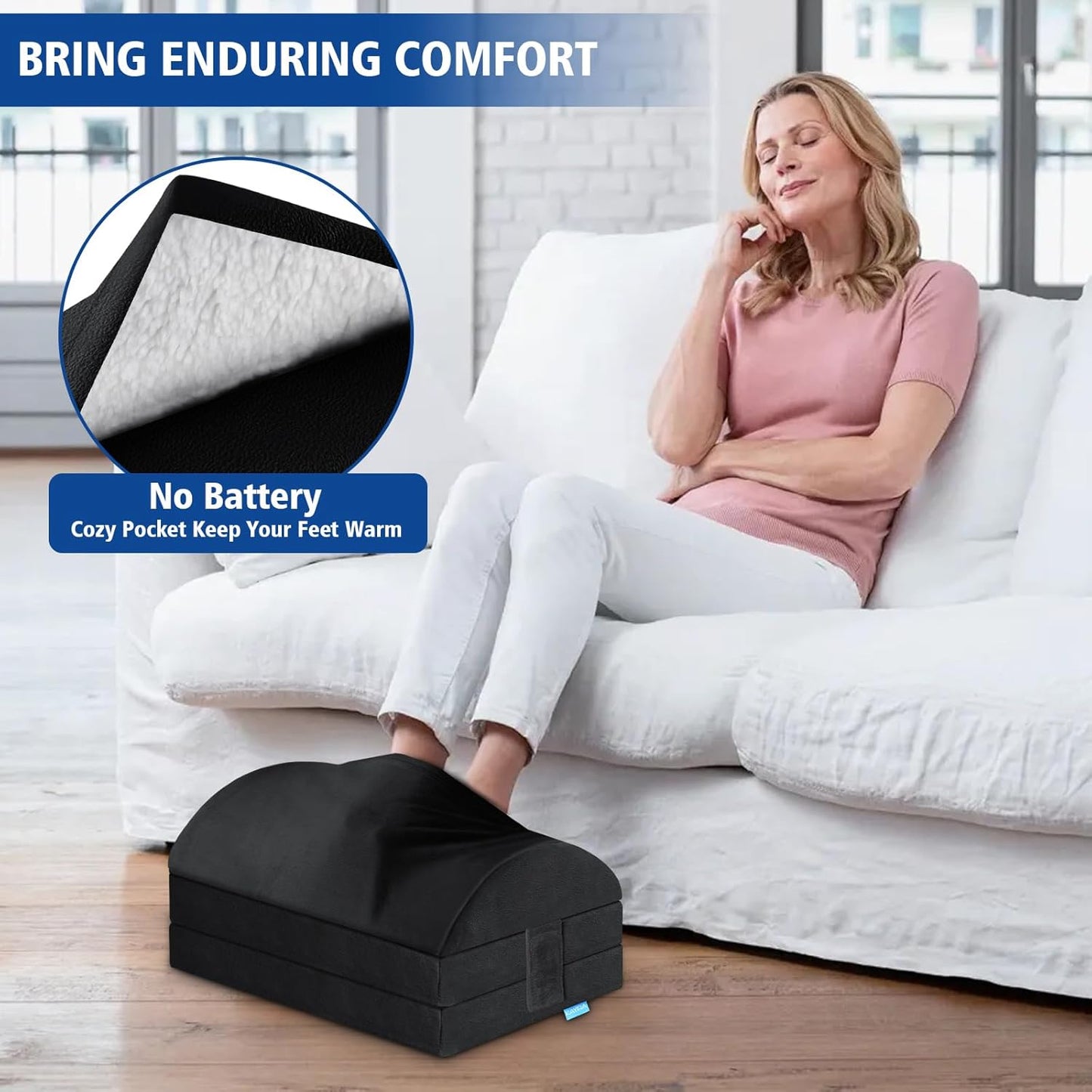 KAYFIA Foot Rest for Under Desk at Work XXL(20in) with 3 Adjustable Heights，Foot Stool with Supportive Gel Foam, Warmer Feet Pocket Footrest for Office Gaming Chair, for Leg Support -Black