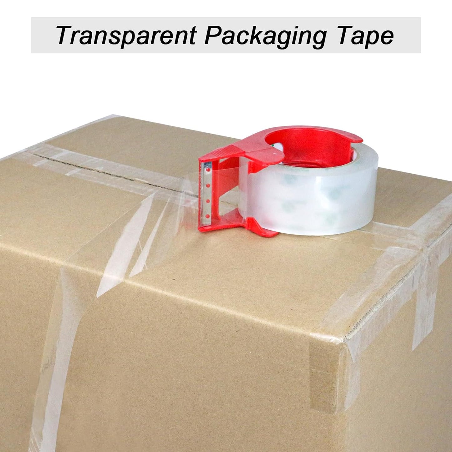 BOMEI PACK 18 Rolls Clear Packing Tape with Dispenser, Heavy Duty Refill Rolls Box Tape for Shipping Moving and Packaging, 2.4Mil 1.88 Inch x 60 Yard