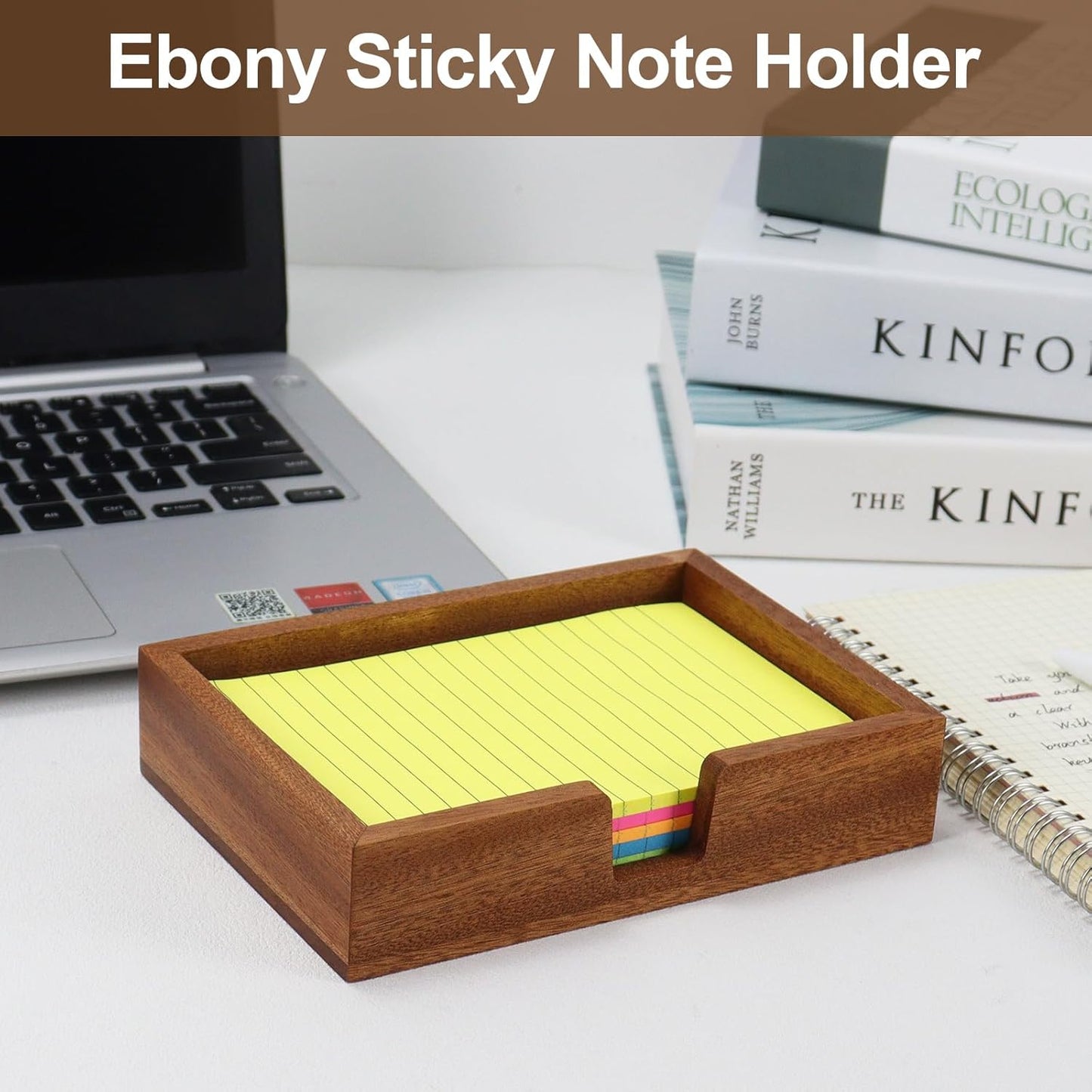 MultiBey Sapele Wooden Sticky Note Holder, 4x6 Self -Sticky Note Pad Holder, Wood Post it Note Dispenser Memo Pad Holder, Desktop Accessories Organizer for Desk Office School Home