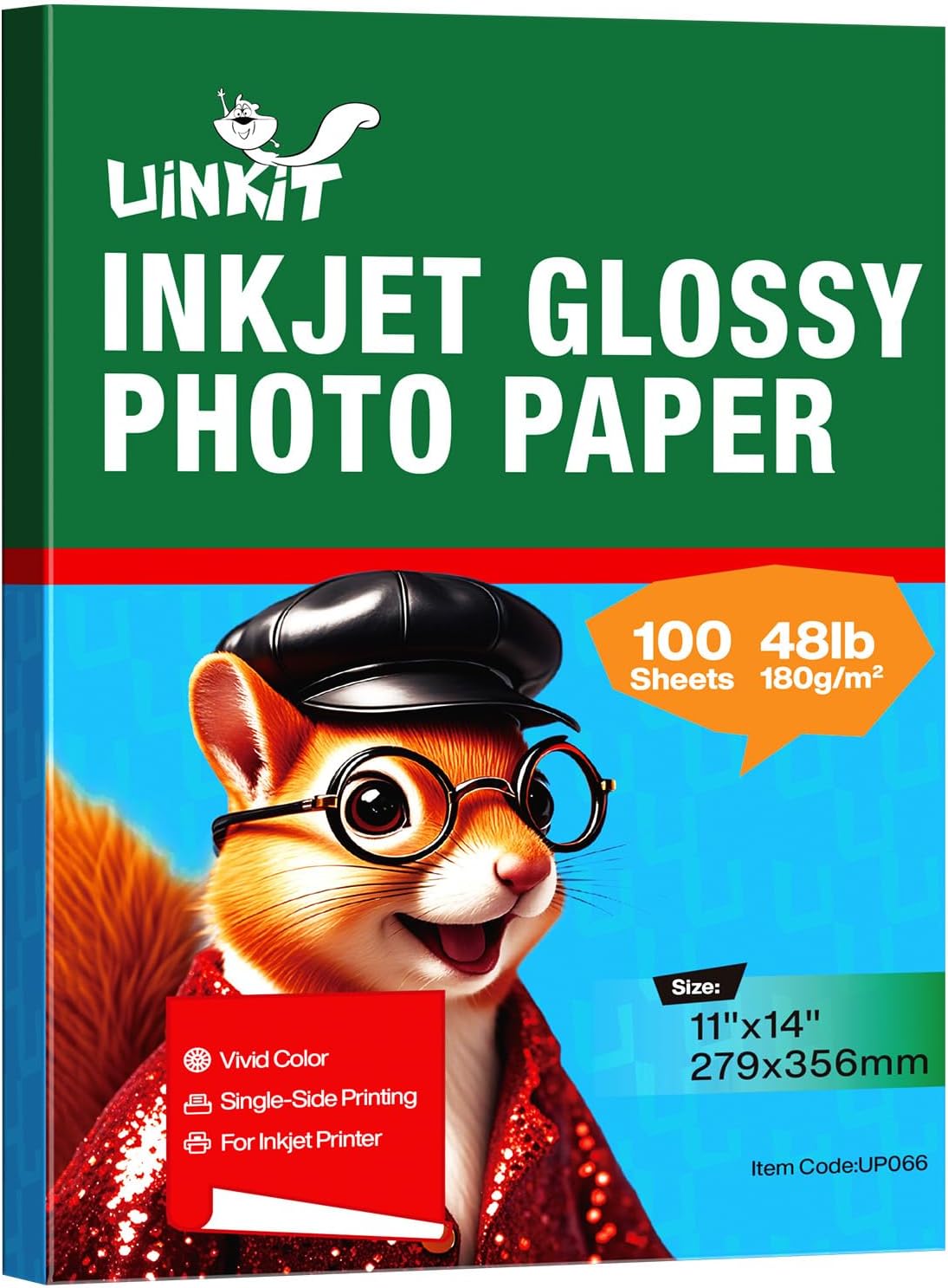 Uinkit 180gsm Glossy Photo Paper 11x14 Inches - 100 Sheets for Dye Ink | Quick Dry, No Smudging | Single-Sided Pro Finish, Thick 48lb No Curling