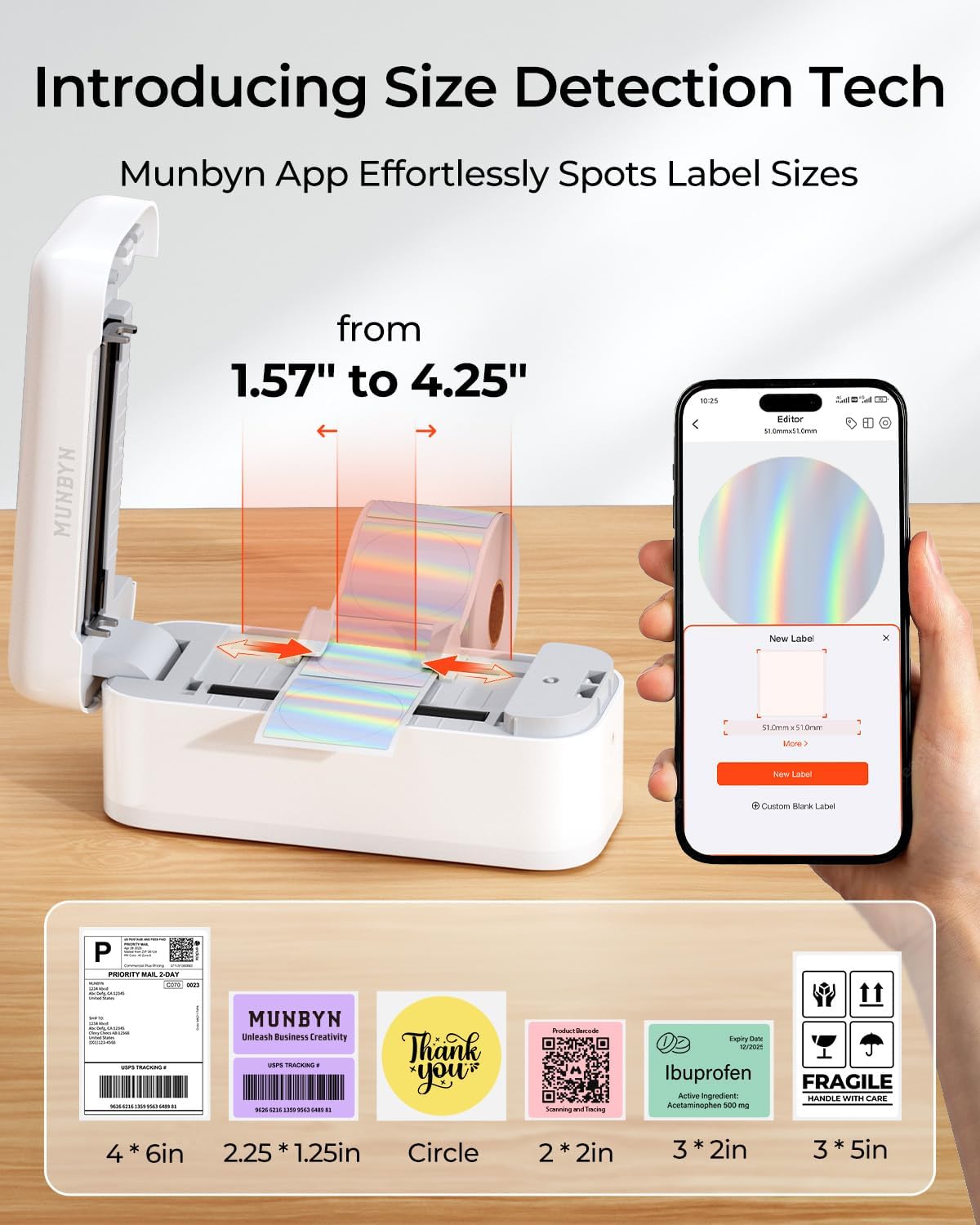 MUNBYN Bluetooth Thermal Label Printer RealWriter RW402B, 4x6 Shipping Label Printer for Small Business, Compatible with Android, iPhone and Windows, Mac, Chromebook, Ebay, USPS, FedEx, Shopify