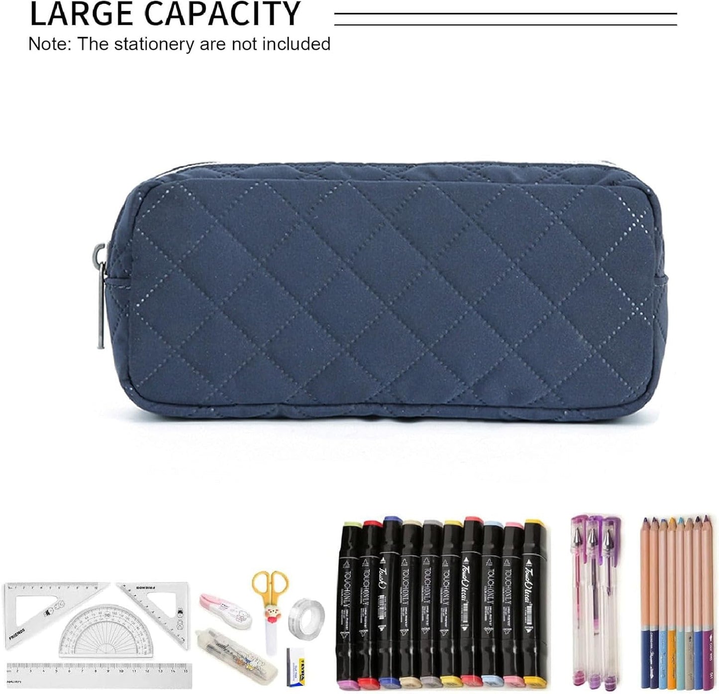 Della Gao Small Pencil Case Large Capacity Pencil Pouch Marker Pen Bag Coin Pouch Office Stationery Organizer (Dark Blue)
