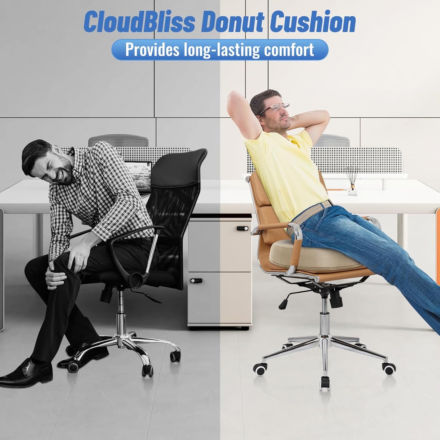 CloudBliss Donut Pillow Seat Cushion Chair Pad for Tailbone Pain Relief and Hemorrhoids, Memory Foam Seat Chair Cushion for Men and Women for Home & Office, (Khaki)