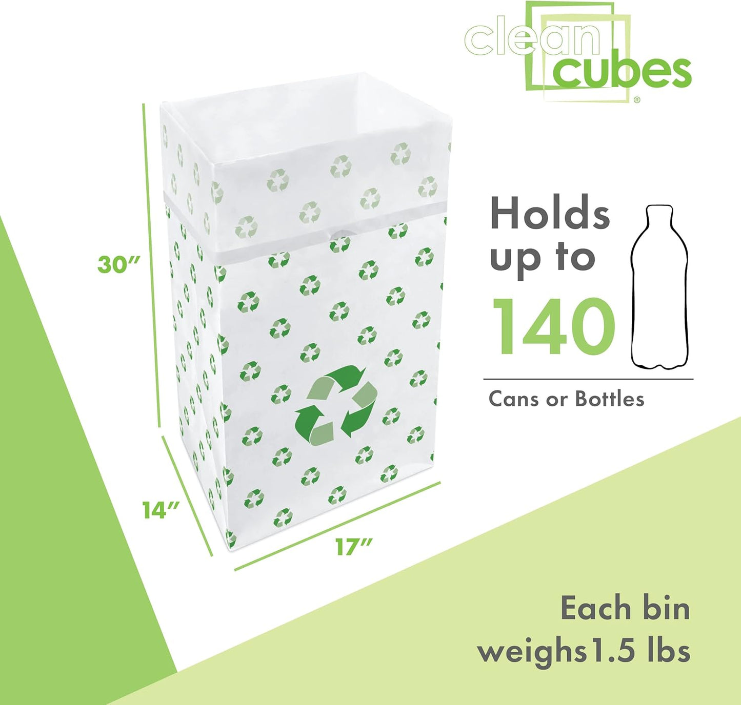 | 30 Gallon Disposable Trash Cans (3-Pack) with Fitted Trash Bags - Reusable Garbage and Recycling Bins for Parties, Events, and More (Recycle - 30” Height x 17” Width x 14” Depth)