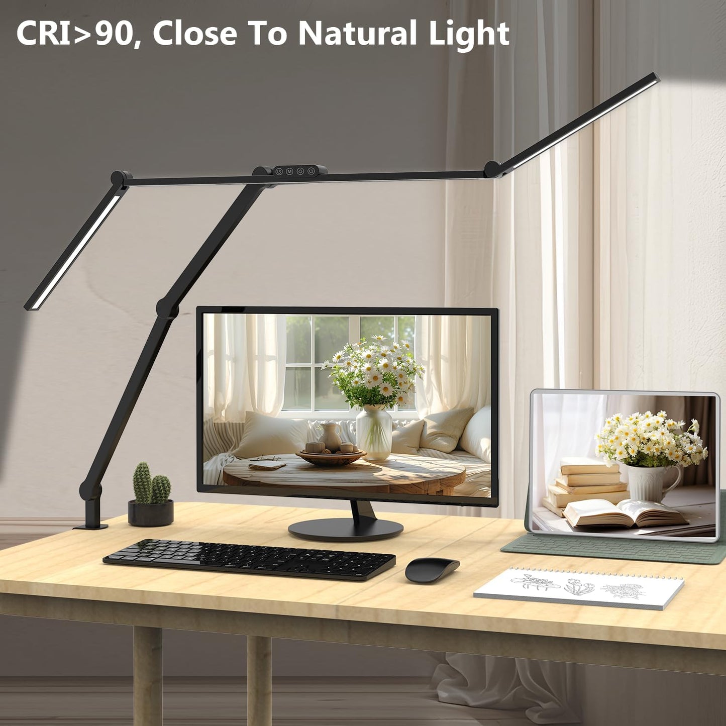 Micomlan 36W Bright Led Desk Lamp with Clamp, 47 Inches Long Architect Desk Lamp Home Office, Dimmable Table Light with Remote Adjustable Monitor Light Bar Tall Office Lighting for Computer Desktop