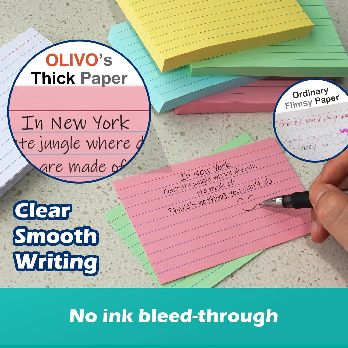 Colored Lined Index Cards 3x5 Ruled Note Cards 200 Count, Pastel Pink Green Yellow Blue, Assorted Colors