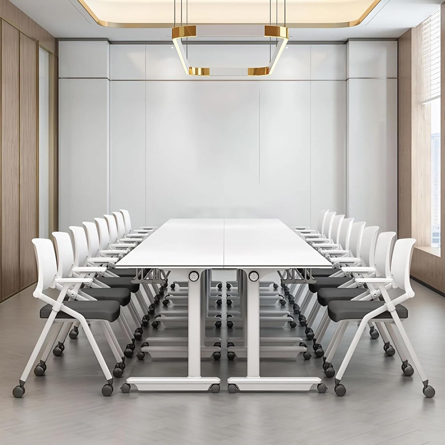 2Pack Conference Room Table, Folding Conference Table for Office Classroom, Mobile Training Tables with Casters Silent Wheels, Large Rectangular Convertible Modular Seminar Tables (L63in)