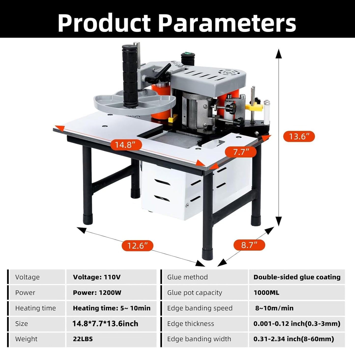 Edge Bander – Portable Edge Banding Machine, Straight & Curve Line, Double-Sided Glue Coating, Adjustable Speed, 110V, Durable & Efficient for Professional Edge Banding