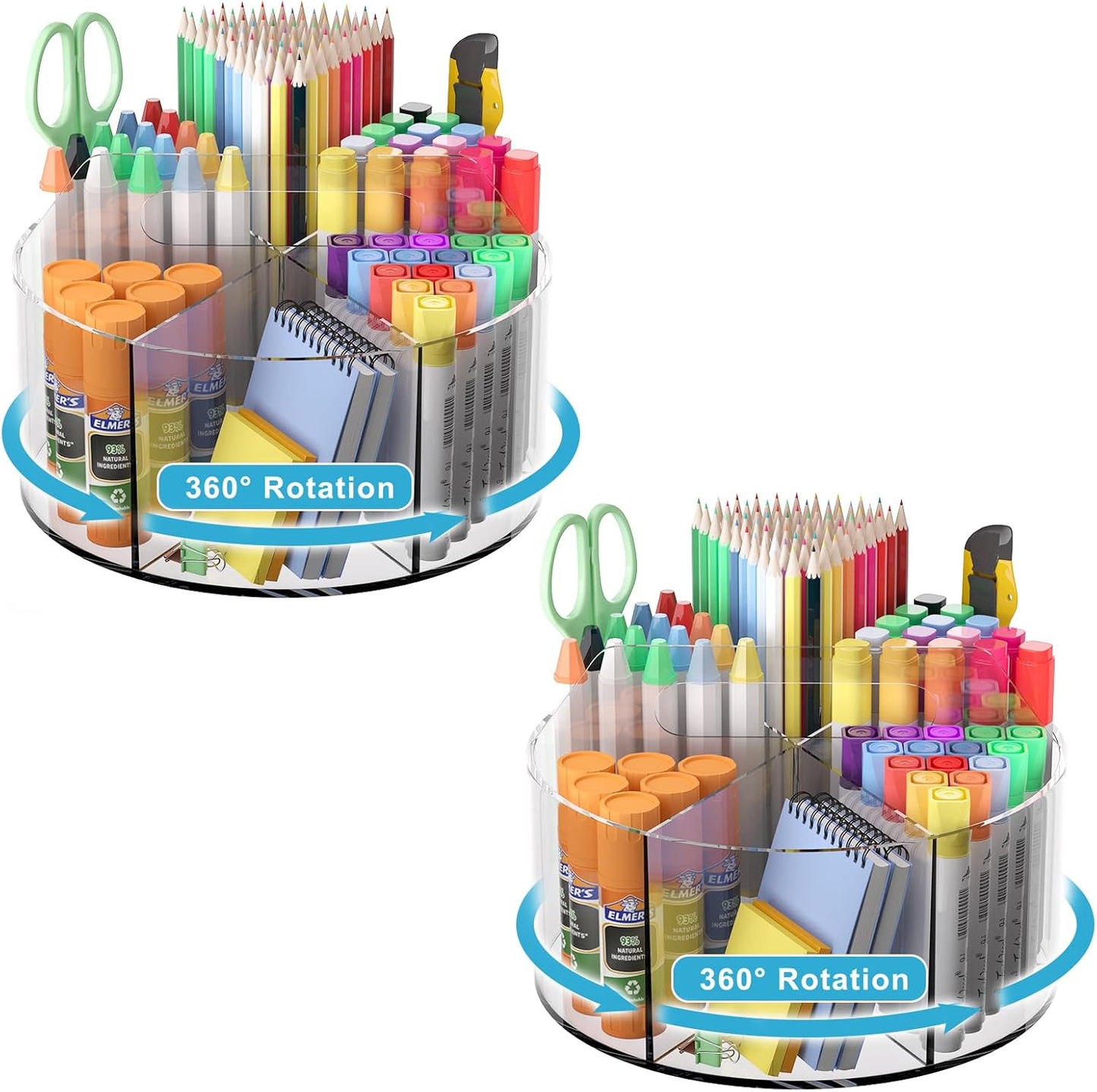 Rotating Art Supply Organizer 2 Pcs - Clear Marker & Colored Pencil Organizer with Acrylic Lazy Susan Desktop Holder