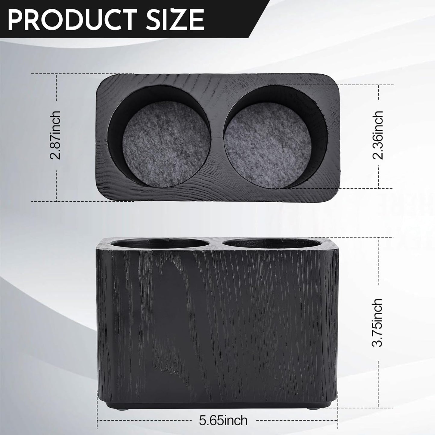 Oak Solid Wood Pen &Pencil Holder for Desk, Office Stationery Organizer, Table Pencil Cup Stand,Desk Accessories Holder, Two Cups Practical Design. (Char Black)