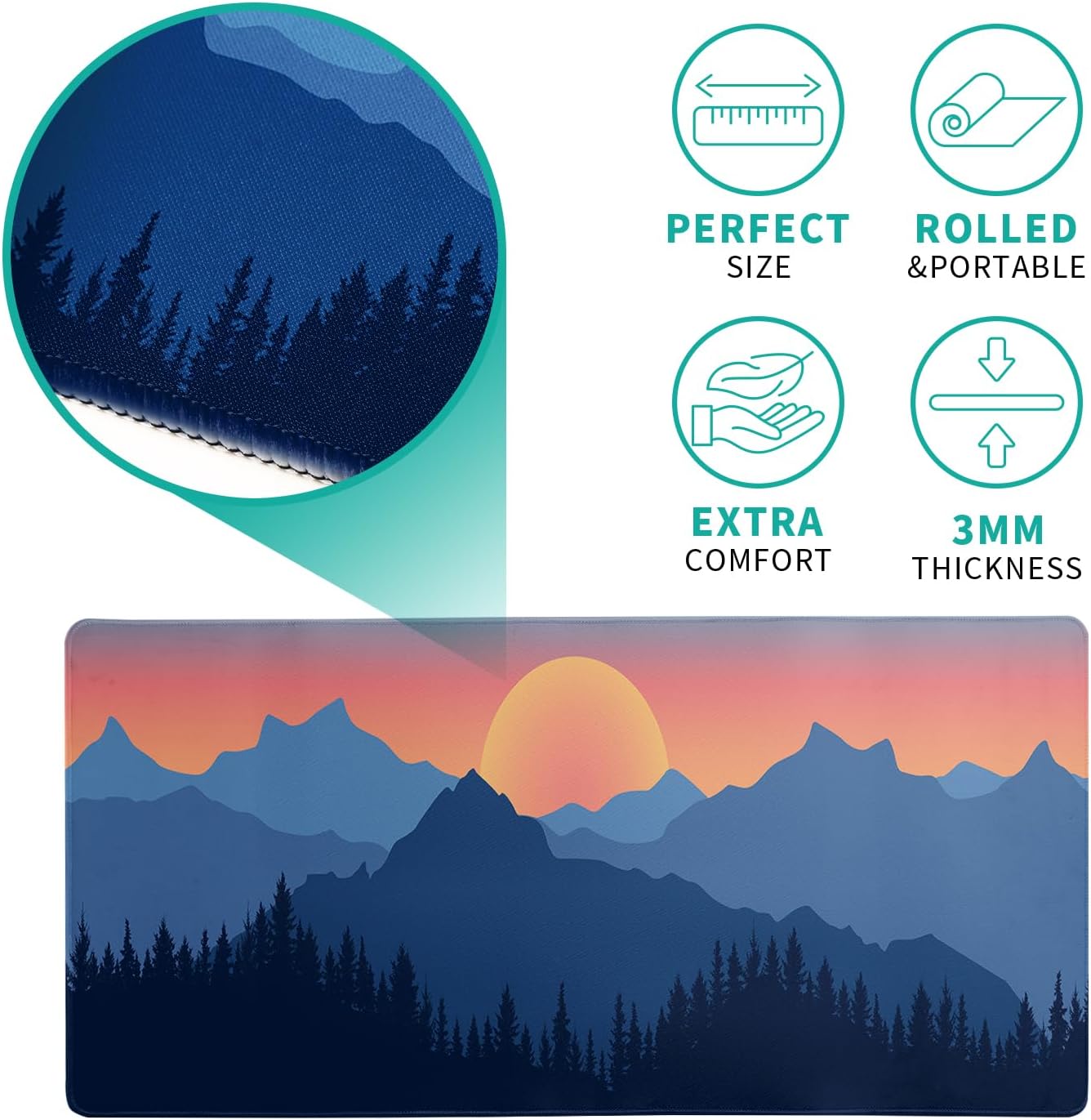 Japanese Mountain Landscape Gaming Mouse Pad Extended Large Mousepad with Nonslip Rubber Base Stitched Edges Laptop Computer Keyboard Desk Mat for Office Home and Game