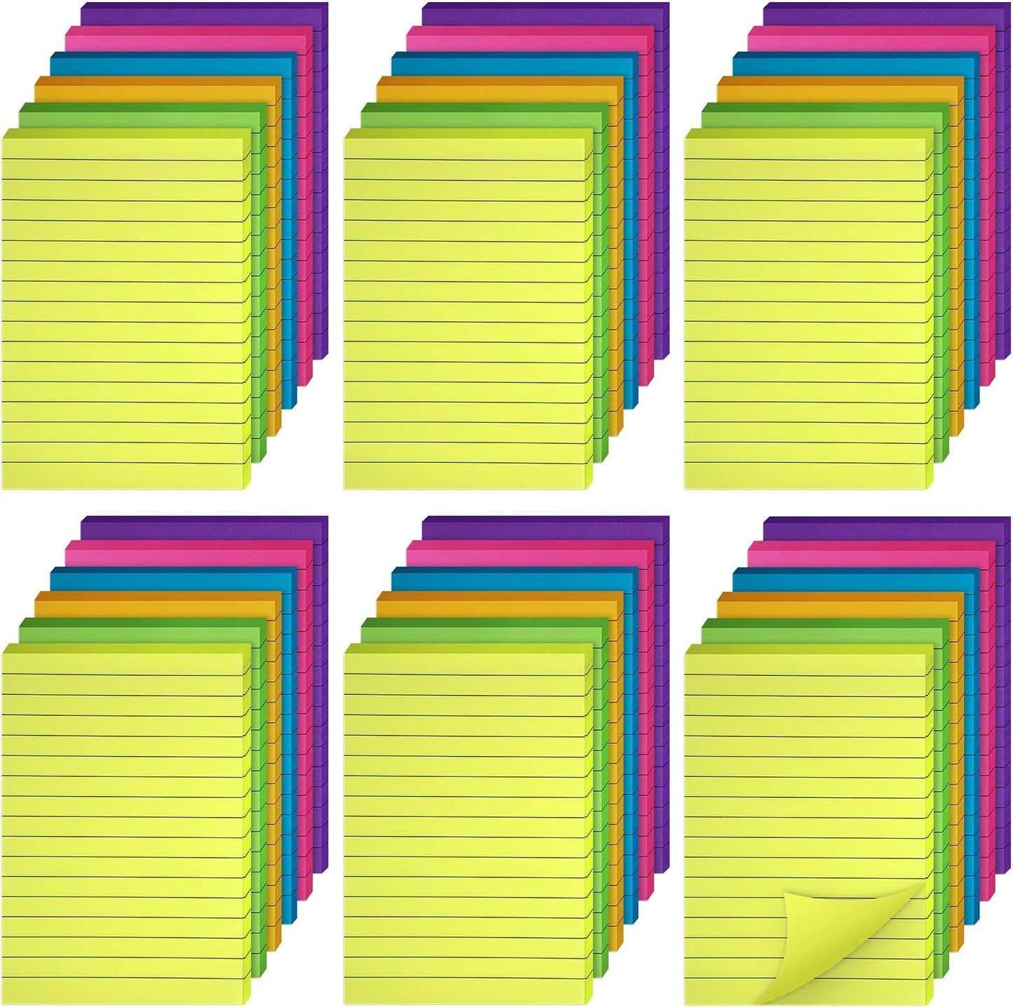 Outus 36 Pack Lined Sticky Notes 4 x 6 Inch Colorful Note Pads Back to School Lines Bright Ruled Self Sticky Pads Memos for Teacher School Classroom Office Supplies, 6 Colors (Fresh Color)