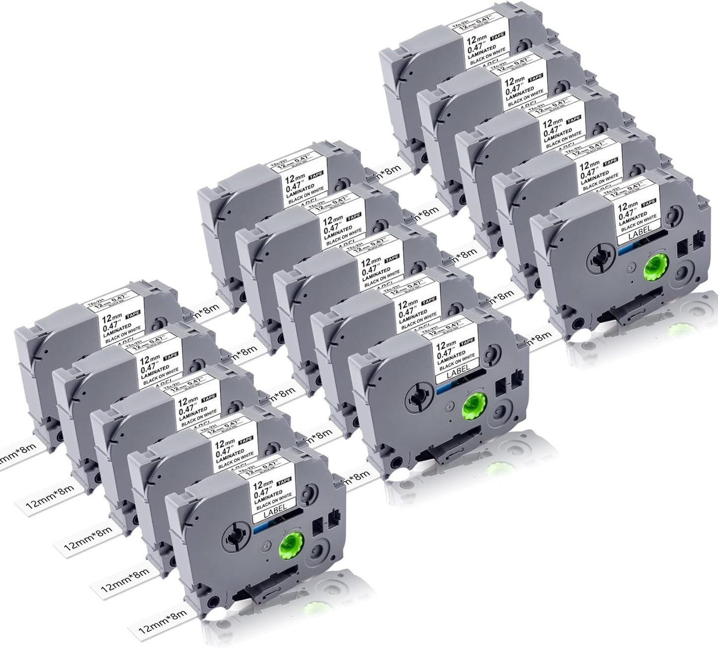 15Pack TZe-231 Label Maker Tapes Replacement for Brother P Touch Label Maker Refills, TZe231 Tape Laminated 12mm 0.47 White, TZ-231 Tapes for Brother PT-H110 PTD210 PTD220 PTD400 Printer