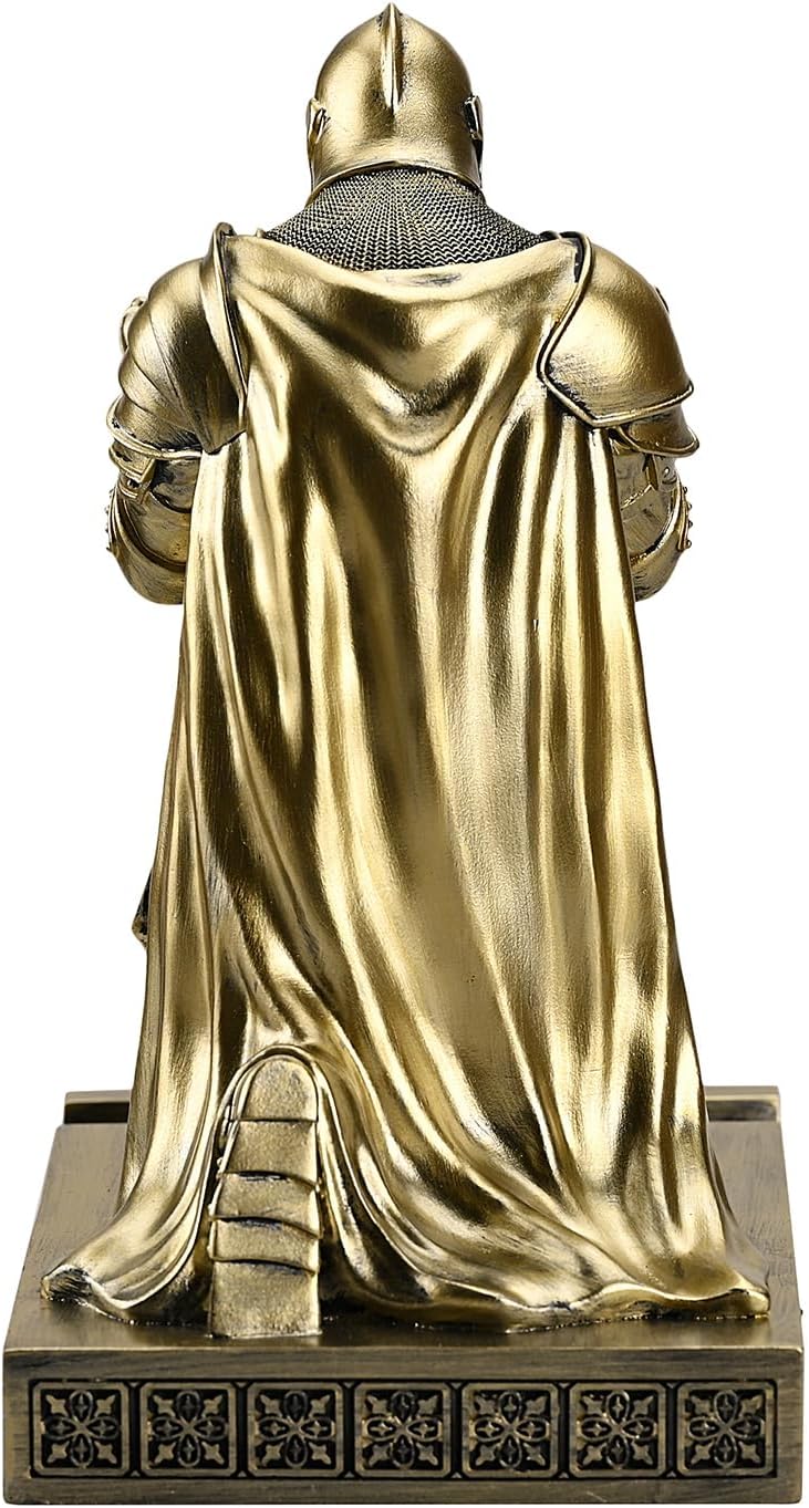 Medieval Armored Warrior Wearing Outerwear, Mobile Phone Stand Knight Pen Holder Desk Organizers, Resin Bookends Paperweight with a Letter Opener for Desk (Bronze)