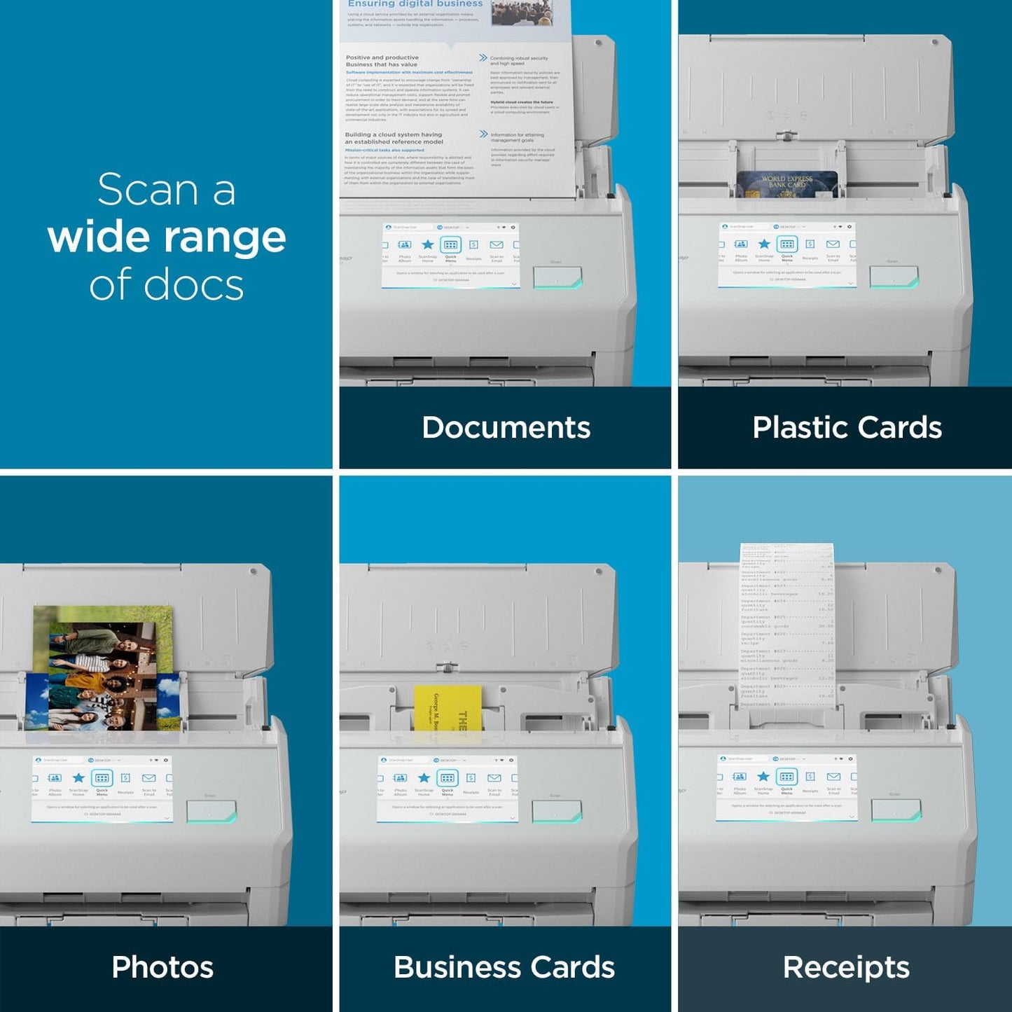 ScanSnap iX2500 Wireless or USB High-Speed Cloud Enabled Document, Photo & Receipt Scanner with Large 5" Touchscreen and 100 Page Auto Document Feeder for Mac or PC, White
