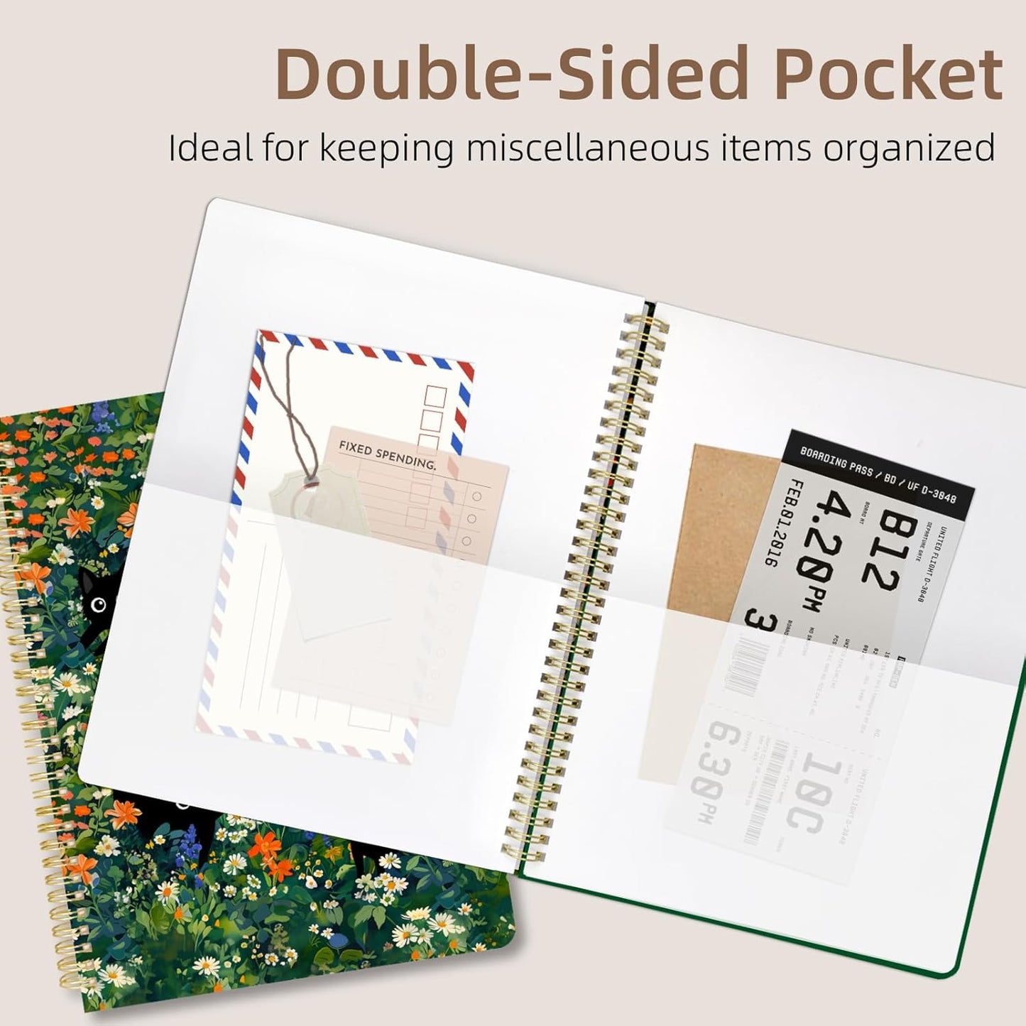 Cute Spiral Notebook journal A4 Aesthetic Pretty Design for Women Girls Kawaii with Pocket, 8.5 x 11 inch, Graph, Cat Garden