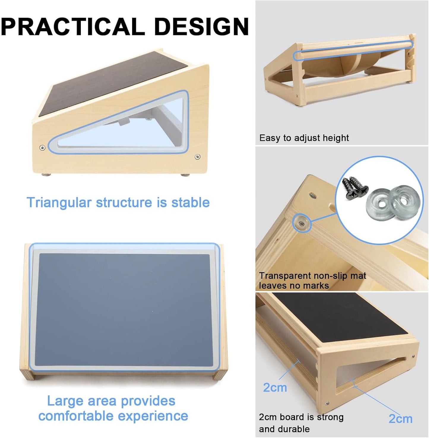 WOOD CITY Under Desk Footrest, 3 Heights Adjustable Foot Rest with Silicone Surface, 3 in 1 Non-Slip Foot Stool Improve Posture, Reduce Fatigue & Pain， Ideal for Home/Office/Gaming (Natural)