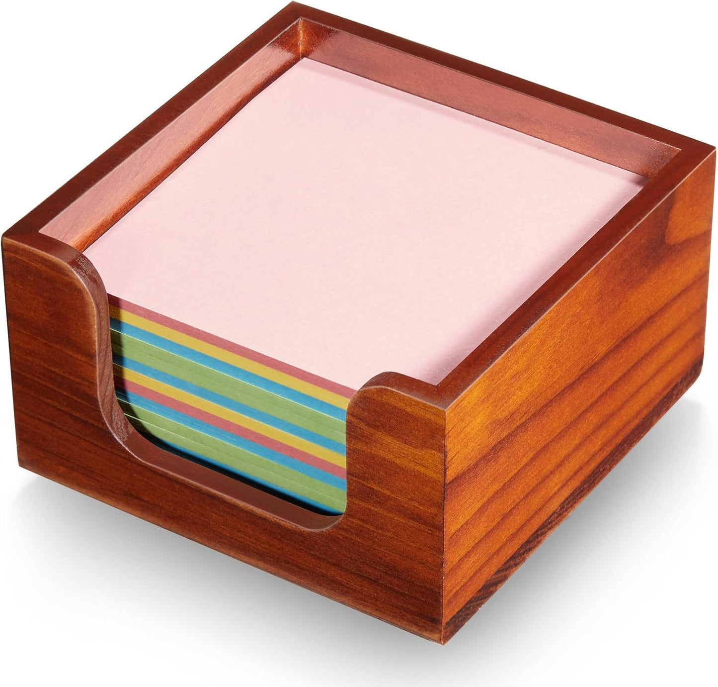 Wooden Sticky Note Holder, Post It Note Dispenser for Office Desk Accessories, Self Stick Note Pad Holder, Memo Pad Holder Dispenser Organizer for School Office Desk Supplies, Red Brown