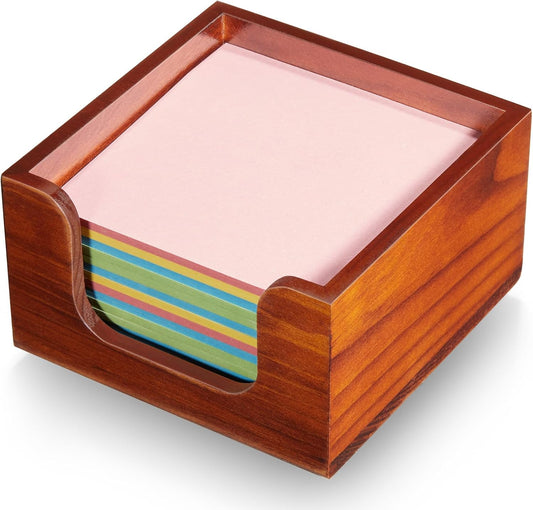 Wooden Sticky Note Holder, Post It Note Dispenser for Office Desk Accessories, Self Stick Note Pad Holder, Memo Pad Holder Dispenser Organizer for School Office Desk Supplies, Red Brown