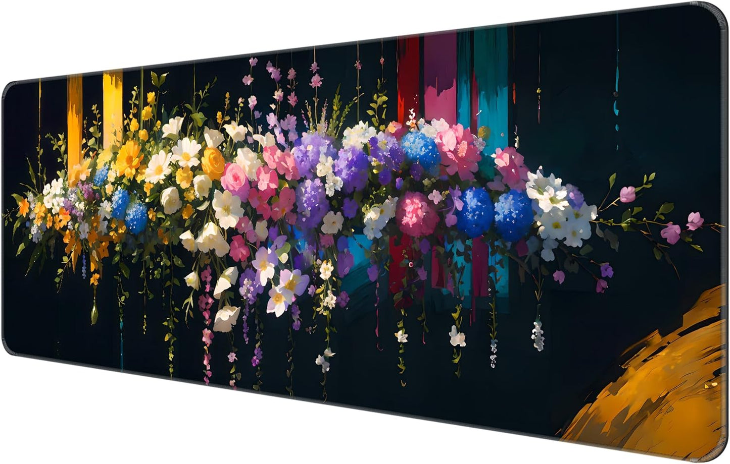 Dynippy Thin Extended Gaming Mouse Pad （31.5 * 11.8 * 0.08 inch） with Stitched Edges Large, Long XXL Keyboard and Mouse pad Desk Mat for Gaming Office & Home - Flower 32