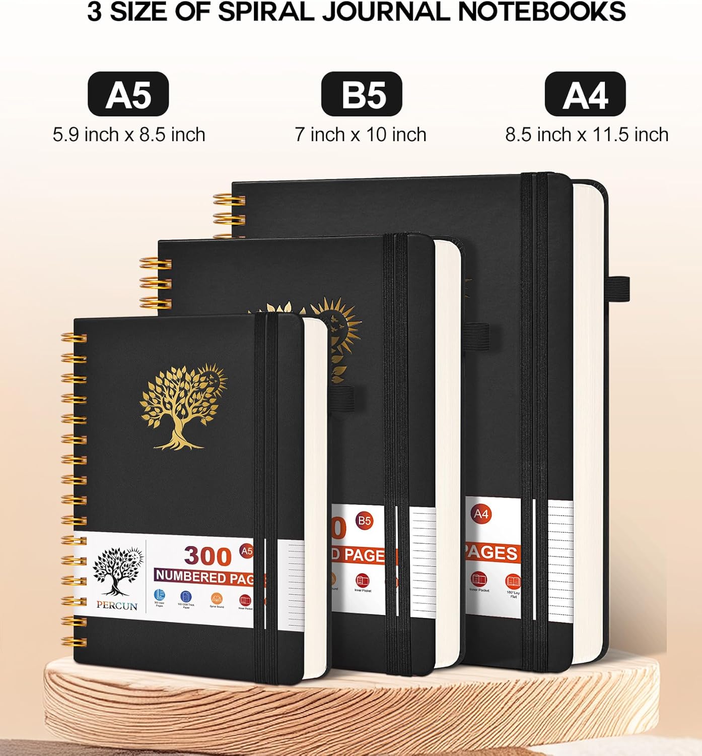 Spiral Notebook Journal for Women Men, 300 Numbered Lined Pages, College Ruled, A5 Hardcover Spiral Bound Notebook for School, Work, Note Taking Writing, Leather Spiral Journal Medium 5.9"x8.5"