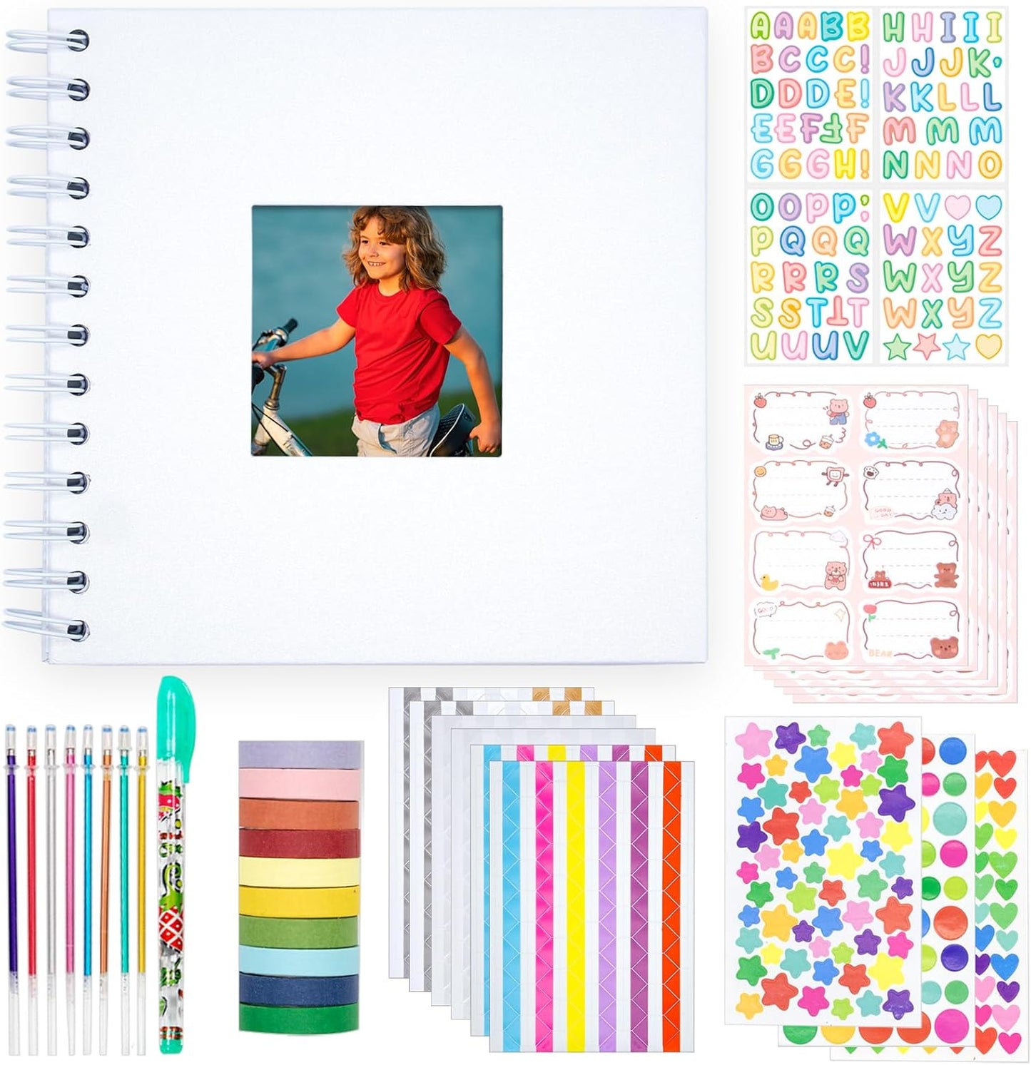 Kid Scrapbook Photo Album Hard Cover DIY Photo Album for Kids Instant Camera Print Paper with DIY Accessories (White)