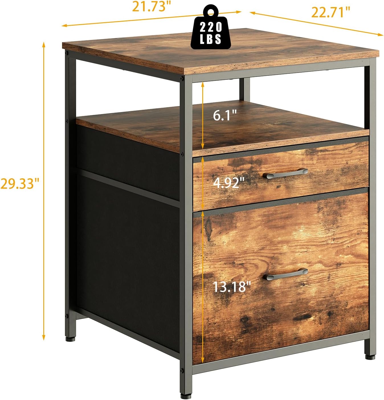 Mini Fridge Stand with 3 Storage, Mini Fridge Cabinet, Beverage Fridge Table, Heavy Duty 21.3" L* 22.7" W Tabletop, for Dorm, Apartment,Office, Bedroom Rustic Brown HB01BXN
