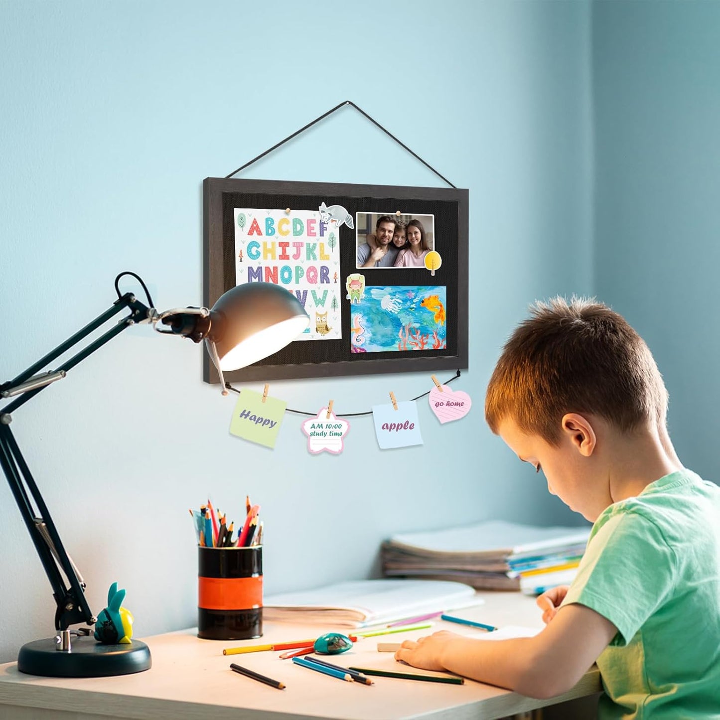 Miratino 2pcs Pin Board Bulletin Board, 16 "x11 Black Linen Cork Boards for Walls with Black Frame,Vision Board for Home Kitchen School Office Decor