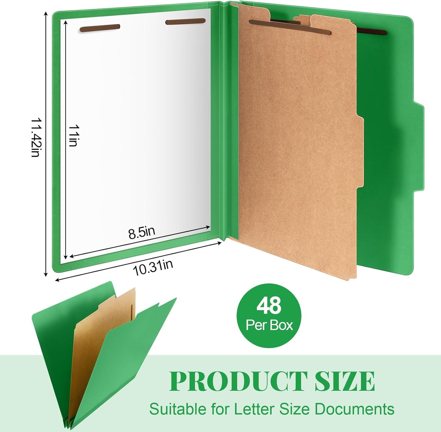 48 Pcs Classification Folders Letter Size, 1 Divider Pressboard File Folder with Fasteners, Expanding File Organizer Bulk for Teachers, Clergy, Office, Church, Christmas Donations (Green)