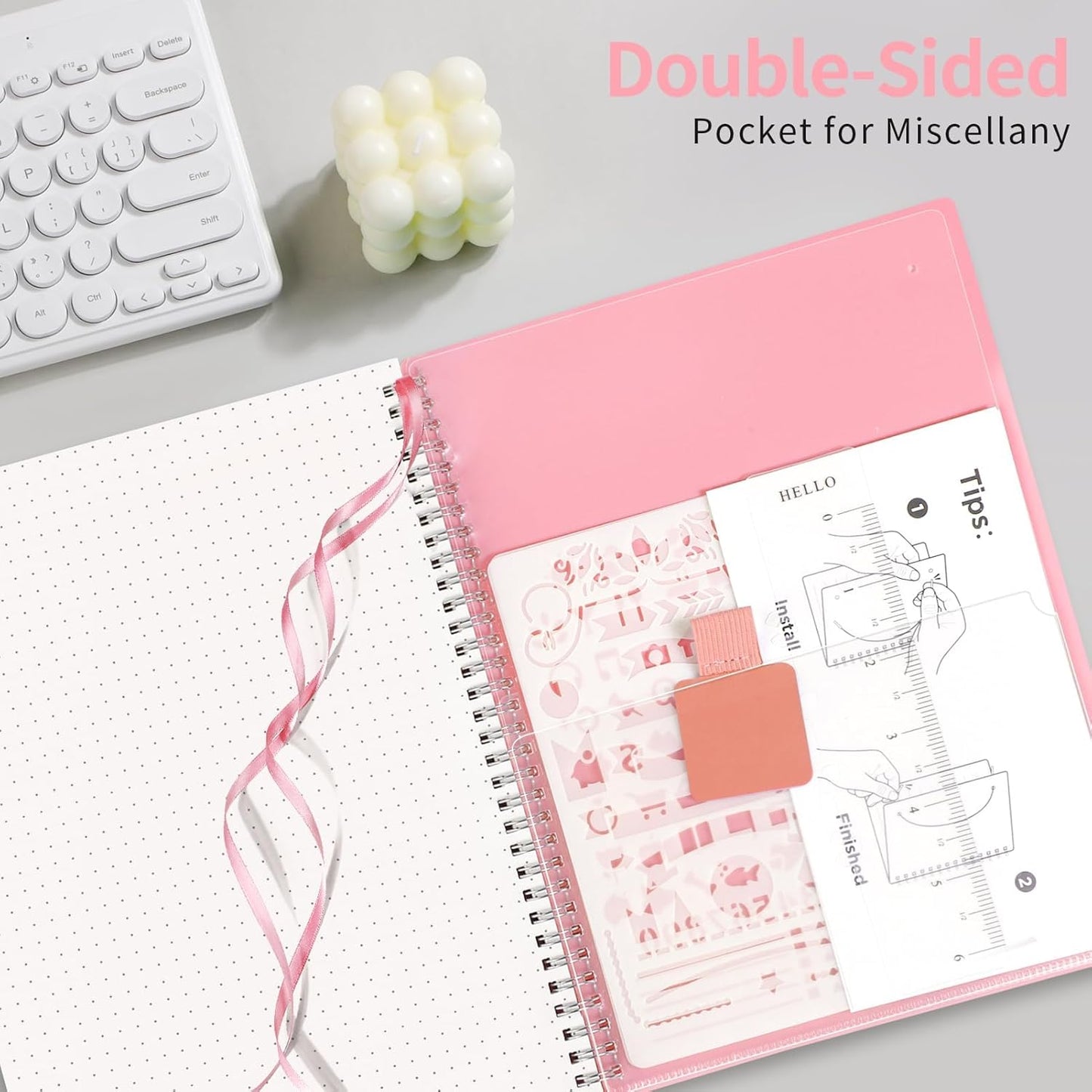 AHGXG Bullet Dotted Journal - Dot Grid Spiral Notebook 8.5" x 11", A4 Large Dotted Notebook, 100 GSM Thick Paper, Waterproof Plastic Cover Journals for Bullet Journaling, Sketching, Pink