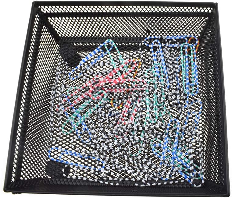 HAHIYO Stackable Mesh Tray Cup 6 x 6 x 2 inches Sturdy Container for Desk Drawer Organizer Collection for Home Office School kitchen Soft Foam Feet No Sharp Edges 2 Pack Black