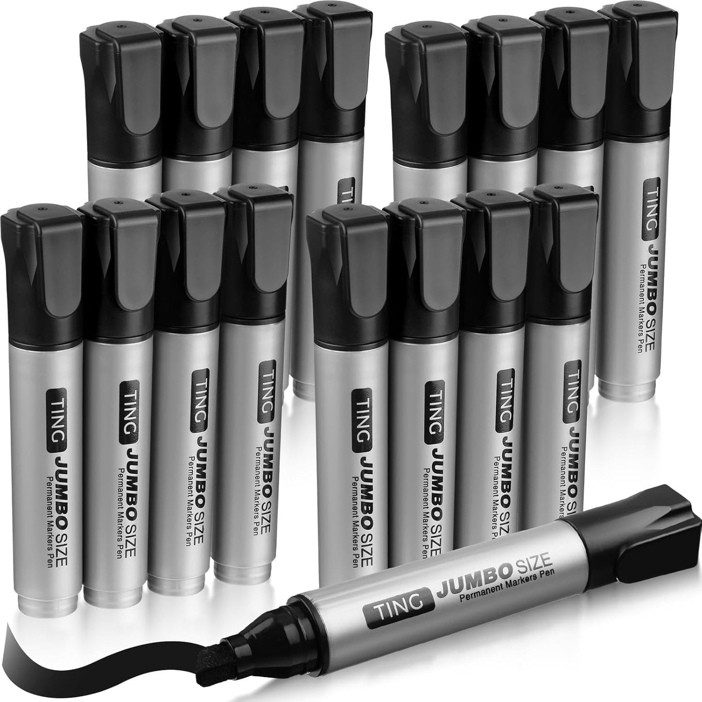 Fuutreo 16 Pcs Jumbo Size Permanent Markers Bulk Large Chisel Tip Permanent Markers Thick Waterproof Jumbo Pens Set Huge Poster Supplies(Black)