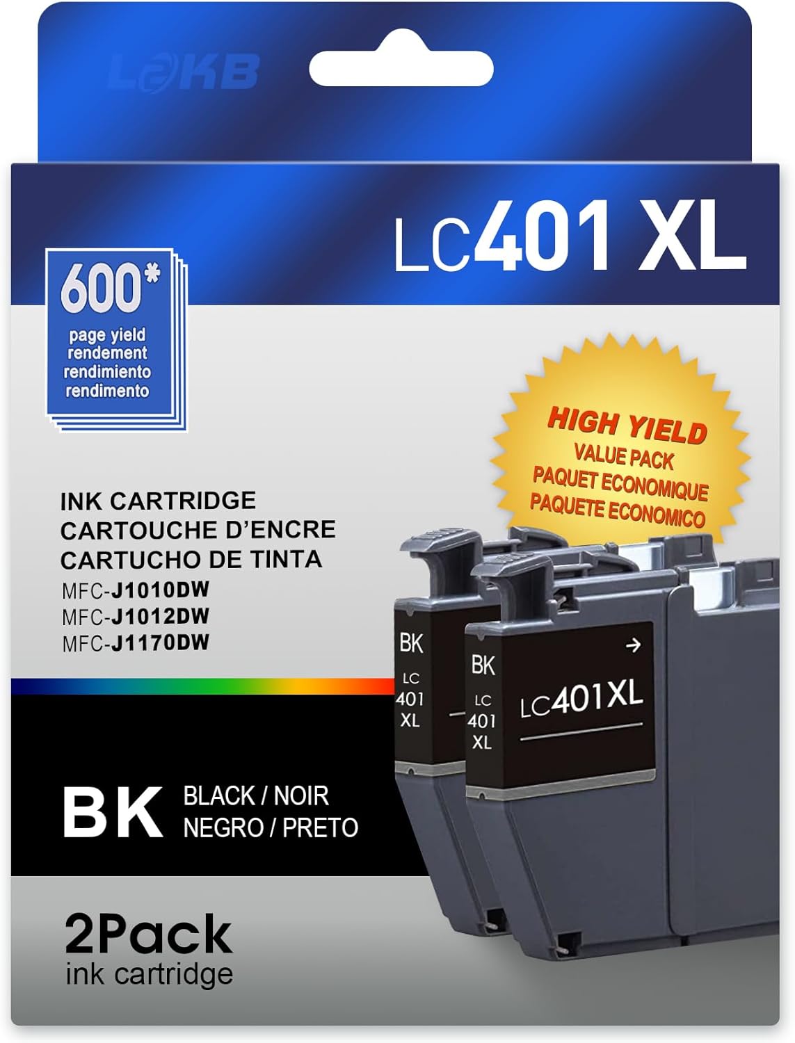 LC401XL Compatible Ink Cartridges Replacement for Brother Ink Cartridges LC401 Black to Use with Brother MFC-J1010DW MFC-J1012DW MFC-J1170DW Printer (2Black)