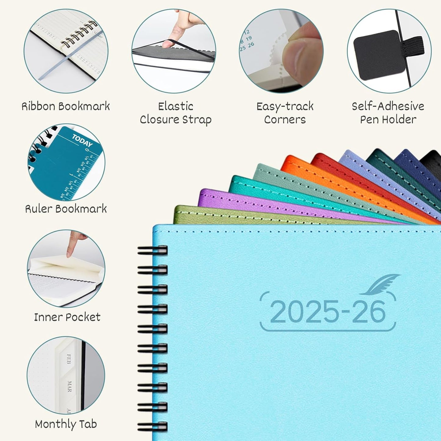 BEZEND Planner 2025-2026 Weekly and Monthly, 8.5" x 11" Academic Calendar (Jul 25-Dec 26) Vertical Daily Appointment with Hourly Timeslot & Monthly Tab, Spiral, PU Leather Softcover - Red