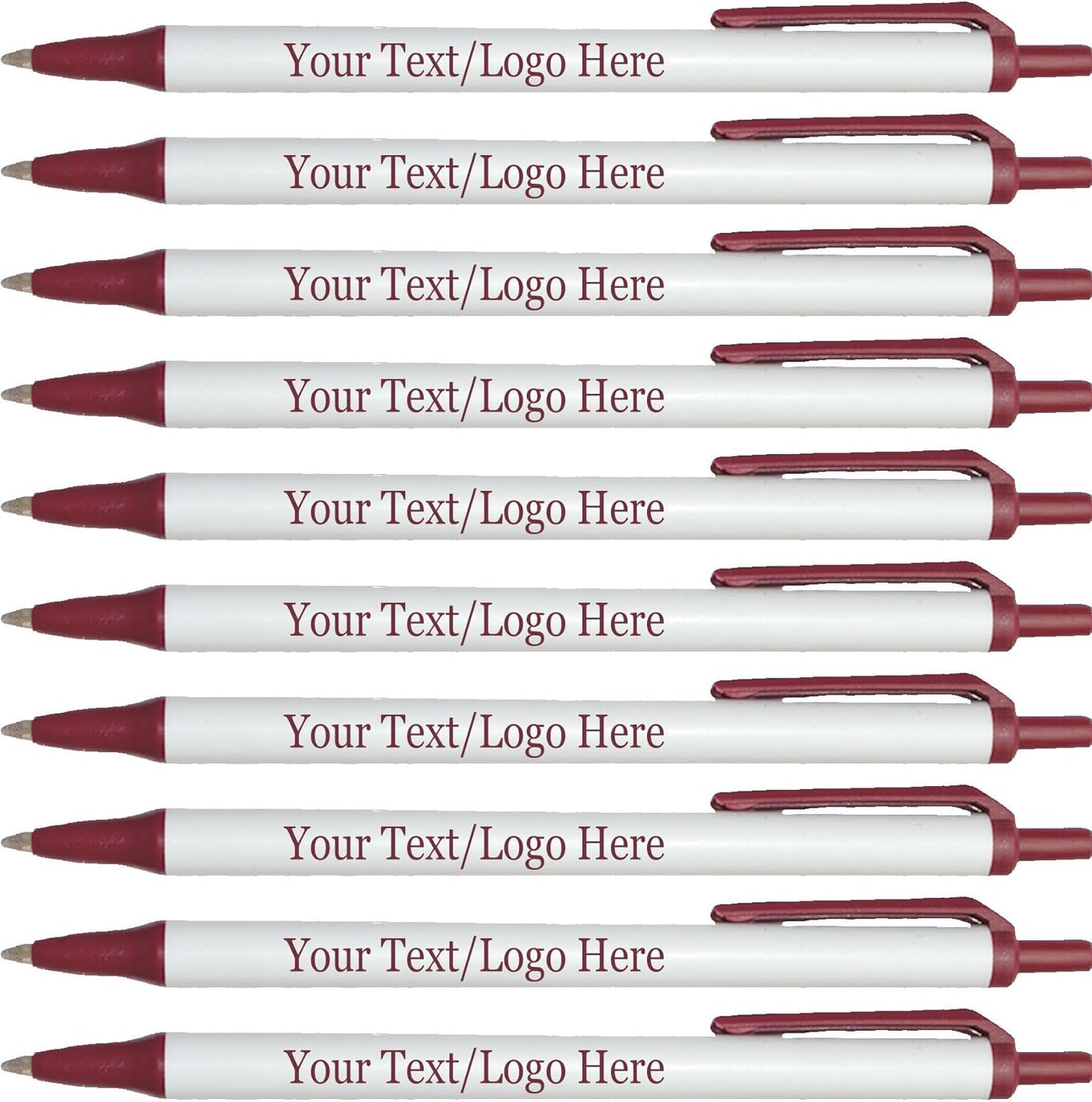 Personalized Click Stick Pens With your Custom Logo or Text-300 Pack Bulk-for Businesses, Parties, and Events, Custom Printed Retractable Slim Ballpoint Pens, Burgundy, Black Ink