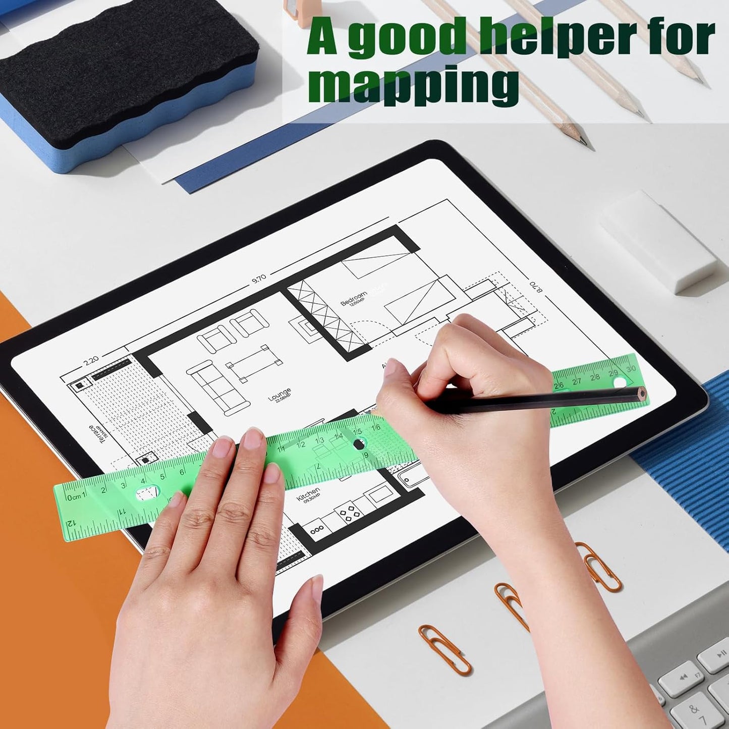 28 Pack Plastic Ruler 12 Inch Transparent Rulers - 7 Assorted Color Metric Bulk for Kids School Office Classroom