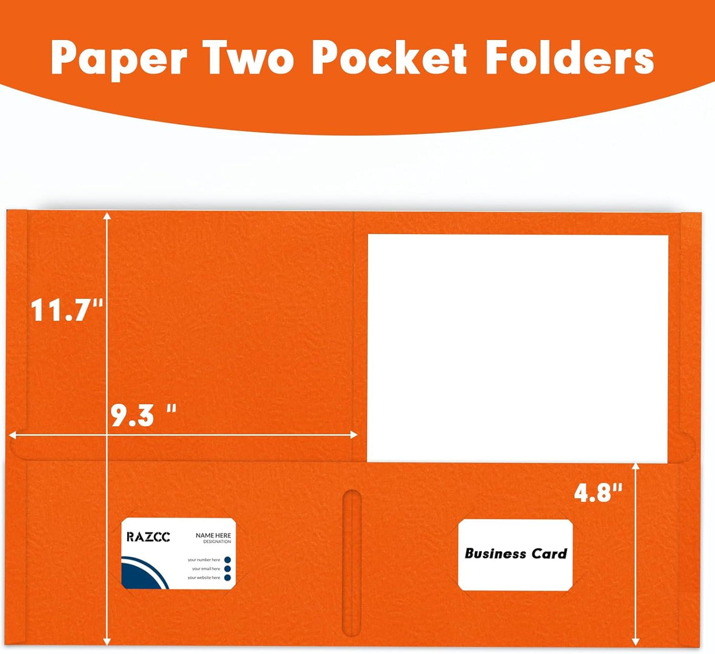 Two Pocket Folders, RAZCC 50 Pack 2 Pocket Folders Fit Letter Size Paper, Paper Folders with Pockets for School Office Business Home, Orange