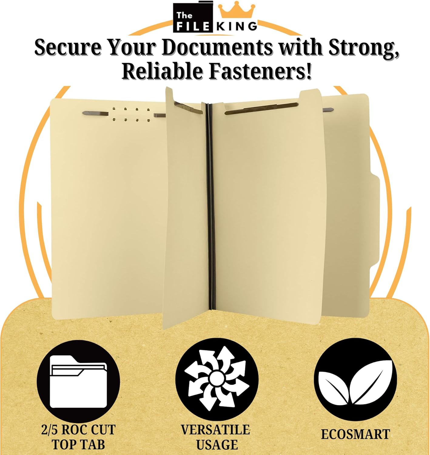 The File King Two Divider Manila Classification File Folder - Letter Size | 10 Pack | 2/5 ROC Top Tab | 1" Expansion | 2" Fastener Prongs | Made in America