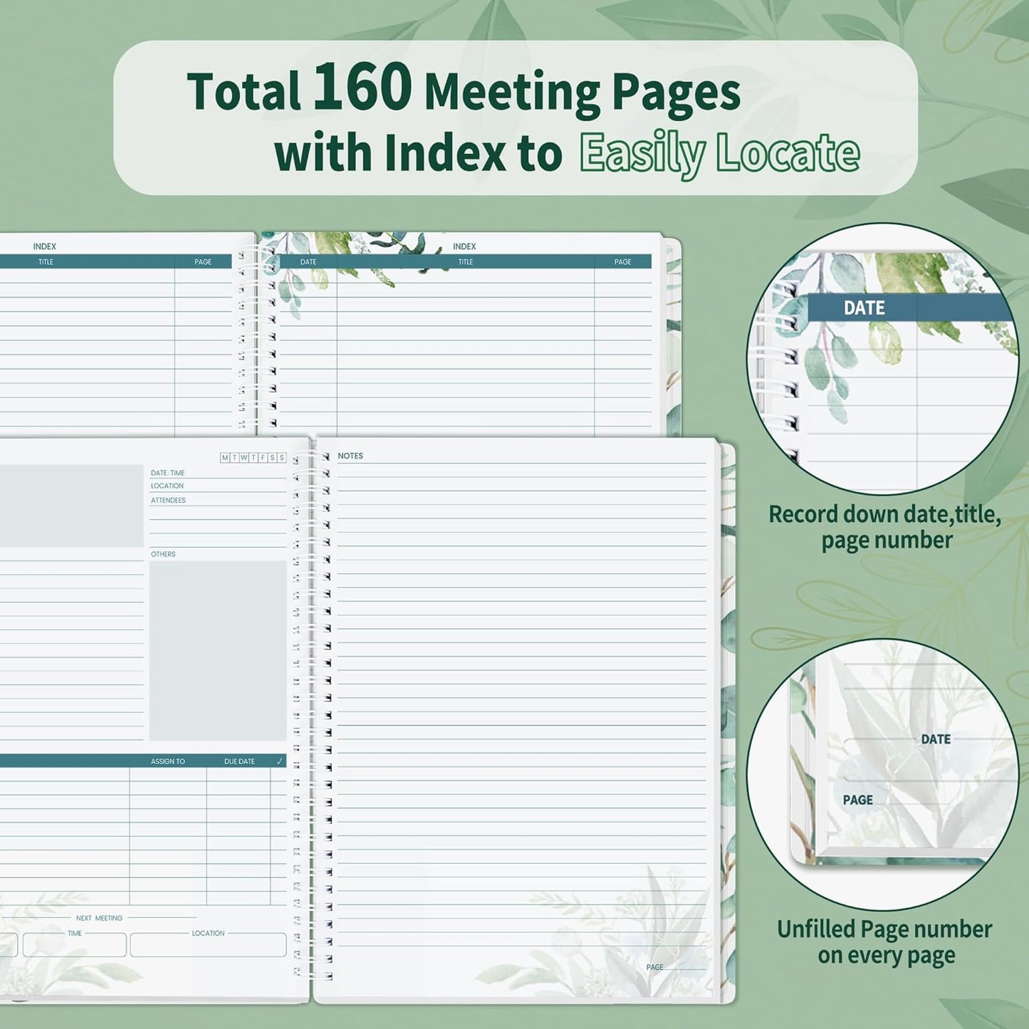 SUNEE Half Meeting Half Note - 8.5"x11" Professional Notebooks for Work - 160 Pages, A4 Size Project Planner, Spiral Meeting Agenda/Minutes Organizer for Women Men, Note Taking, Office & Business