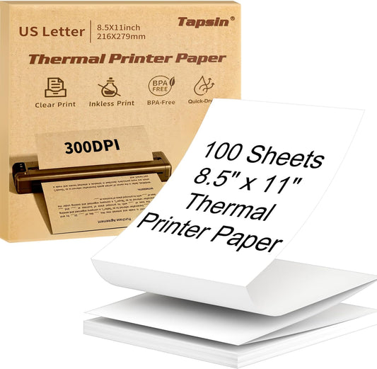 Thermal Printer Paper 8.5 x 11 Inch, Quick-Dry US Letter Thermal Paper, Compatible with M08F M832 Portable Printer, Continuous Perforated Folding Thermal Printer Paper for Office, Contract, 100 sheets